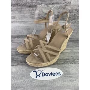 Charles By Charles David Womens Beige Strappy Wedge Sandals Size 9.5M